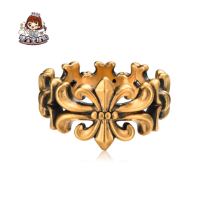 爱偲珠宝黄金戒指足金5d复古个性电黑鸢尾花克罗心戒指男女同款