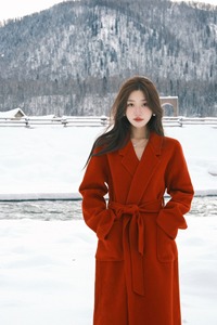 红色双面羊绒大衣女2023冬季新款复古赫本风中长款小个子毛呢外套