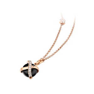 cc卡美珠宝结锁系列18k金项链女款彩金黑玉髓宝石钻石玫瑰金颈饰