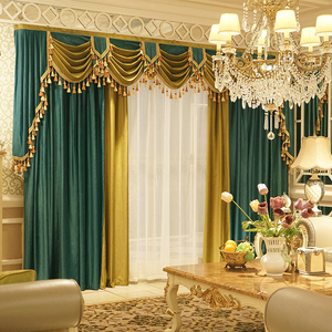 宫廷欧式窗帘豪华客厅奢华大气真丝绒遮光窗帘幔帘头别墅窗帘成品