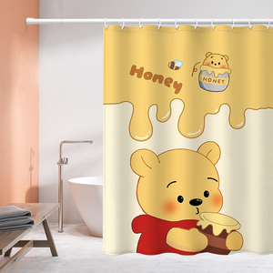 加厚防水浴帘草莓熊冬季洗澡浴罩淋浴房厕所隔断维尼小熊卧室拉帘