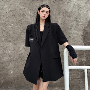 黑色西装外套女薄短袖高级感炸街气质休闲西服设计感韩系宽松上衣