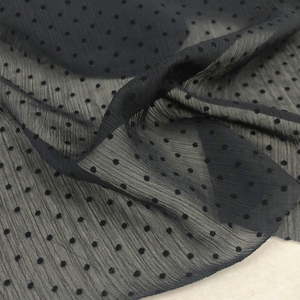 夏季透明植绒小圆点黑色褶皱雪纺纱时装面料连衣裙半裙设计师布料