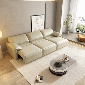 电动伸缩沙发现代简约轻奢意式极简小户型客厅两用真皮电动沙发床