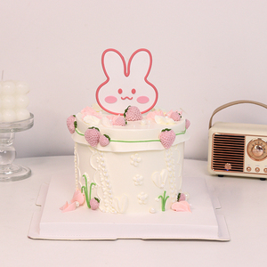 网红女生蛋糕装饰粉色兔子烘焙摆件翻糖干佩斯立体草莓硅胶模具