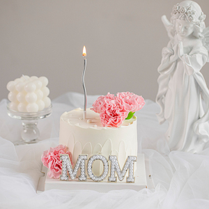 网红母亲节蛋糕装饰珍珠MOM插件妈妈生日派对珍珠康乃馨鲜花摆件