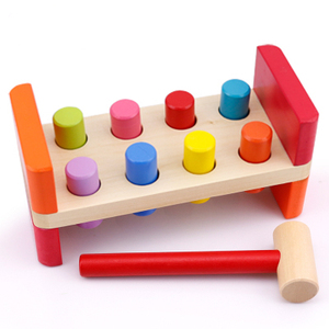 1-3-6岁幼儿园儿童学生木制质益智力早教玩具打桩敲打彩色打桩台