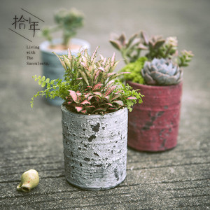 老桩花盆手工粗制欧式破旧油漆桶水泥花盆