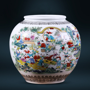 景德镇瓷器陶瓷百子图花瓶大号储物罐中式家居客厅插花装饰品摆件