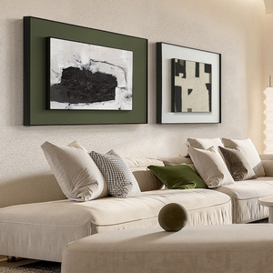 尘途 侘寂风双联装饰画简约现代抽象客厅沙发后背景墙挂画墨绿色