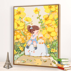 数字油画diy填色画画儿童手工礼物填充治愈卡通画兔子花卉油彩画