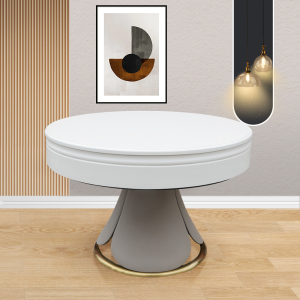 现代轻奢旋转伸缩放大缩小圆餐桌全实木多功能小户型可变圆桌定制