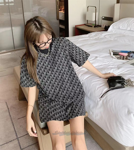 dior/迪奥 22夏季新款 老花弹幕满印字母logo男圆领短袖t恤上衣女