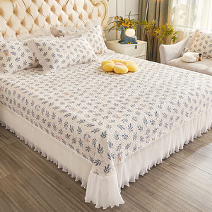 高档加厚全棉榻榻米床盖单件纯棉高级感床单三件套四季通用床铺罩