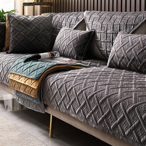 高档轻奢风美式皮沙发垫子套罩坐垫四季通用防滑简约现代毛绒冬季