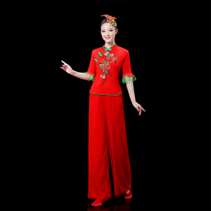 广场舞秧歌服装女夏季2024年新款套装中老年民族舞扇子舞表演出服