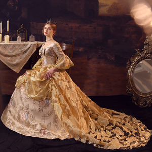 欧洲重工提花拖尾宫廷服英国贵族公主装派对化妆舞会年会戏剧影楼