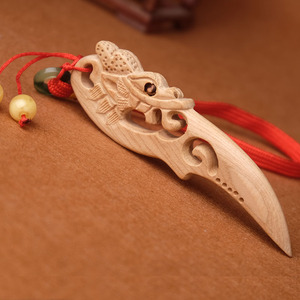 泰山桃木剑龙头刀桃木刀木雕手把件挂件平安饰品随身