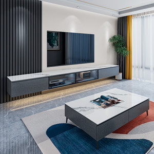 壁挂式岩板电视柜茶几组合现代简约客厅网红小户型一体悬空挂墙柜