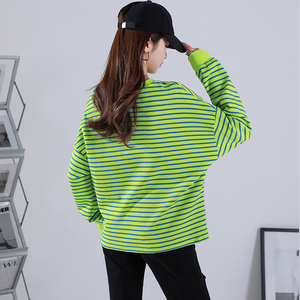 条纹无帽卫衣女夏2022新款夏季薄款宽松圆领套头长袖上衣夏款女装