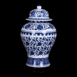 景德镇陶瓷器中式仿古青花盖罐将军罐家居装饰品大瓷罐储物罐摆件