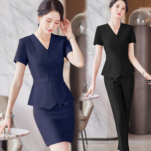 珠宝店工作服女夏季职业套装连衣裙气质荷叶边遮肚子金店工装裙子
