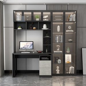 现代轻奢转角书桌书架书柜展示柜旋转电脑桌家用组合一体带玻璃门