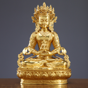 熙曼蒂 纯铜贴金长寿佛佛像 家用供奉密宗无量寿佛摆件佛教长寿佛