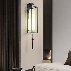 新中式壁灯客厅电视背景墙灯沙发卧室中国风免布免接线充电带开关