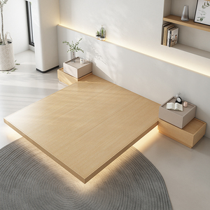 日式极简榻榻米床现代简约床架无床头床民宿床悬空矮床地台悬浮床