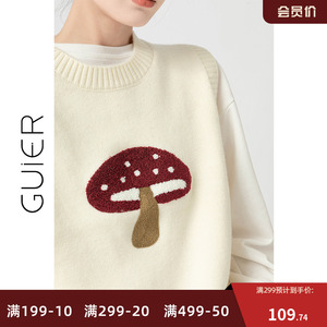 「GUIER」小蘑菇针织马甲女新款2023早春设计感圆领叠穿毛衣背心
