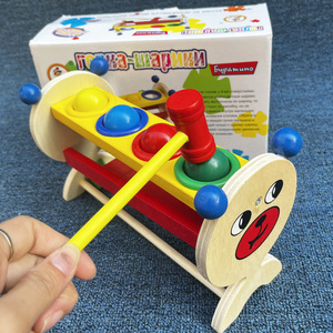 木制滚动敲球台敲打玩具礼物婴幼儿益智打桩台0-2岁宝宝小木锤敲