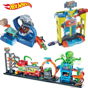 风火轮洗车场城市疯狂机械鲨鱼变色小车轨道套装儿童玩具GRW37