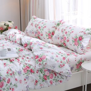 唯美 韩式公主风纯棉四件套100全棉斜纹秋冬床上用品好看玫瑰花朵