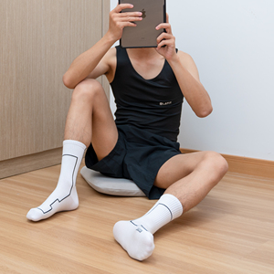 fuhu socks男生黑条纹白袜长筒袜纯棉白色gay袜子简约排汗不臭脚