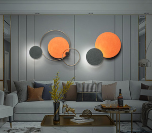 客厅墙面装饰创意沙发电视背景墙圆形壁饰带灯现代简约轻奢挂件