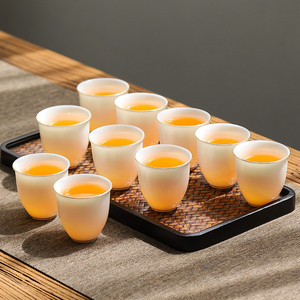 白瓷茶杯10只羊脂玉功夫茶杯6只陶瓷小茶杯家用待客喝茶专用客杯