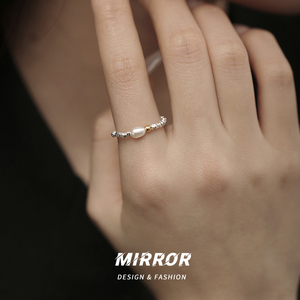 小麋人925纯银淡水珍珠碎银戒指女指环小众设计时尚个性尾戒爆款