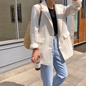 白色棉麻小西装外套女小个子2020春夏装新款韩版chic亚麻防晒西服