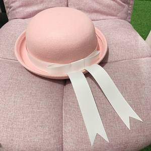 jk制服帽粉色小圆帽日系百搭毛呢圆顶礼帽飘带帽子校供蝴蝶结儿童