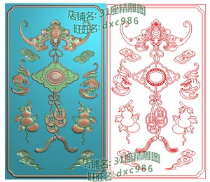 设计图蝙蝠门板葫芦祥云将军茶台 wwtk46精雕图ai精品木雕雕刻图