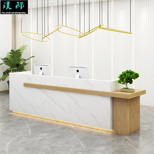 大理石台面吧台简约现代收银台公司前台接待台美容院服务台柜台桌