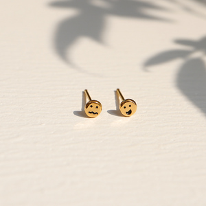 小笑脸▲手工黄金耳钉9999足金24k纯金沙雕emoji怪表情包先知手作