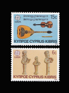 塞浦路斯邮票1985欧罗巴音乐提琴琵琶长笛乐曲古乐师陶俑2全新