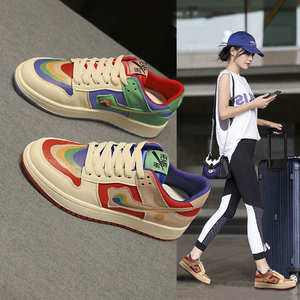 aj女鞋鸳鸯拼色板鞋2022新款真皮糖果休闲学生百搭潮流彩虹运动鞋