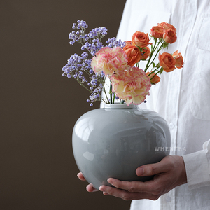 闻说|日式烟灰源和花器 草木灰陶瓷大花瓶水养插花家居茶道摆件