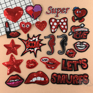 亮片珠片衣服布贴补丁贴布红色装饰贴牛仔羽绒刺绣修补丁时尚衣贴