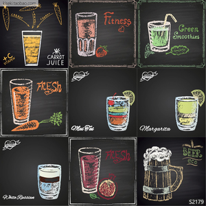 黑板彩色粉笔涂鸦果汁饮品饮料啤酒美食酒吧度假 ai矢量图素材