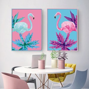 一对火烈鸟 北欧火烈鸟餐厅装饰画动物ins挂画卧室床头美容院壁画