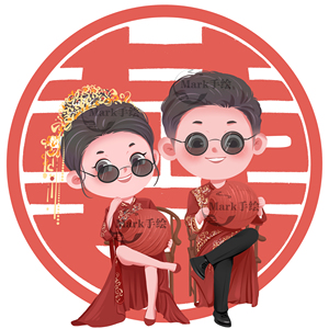 q版手绘头像情侣婚纱照卡通设计请帖请柬漫画定制漫画照片转手绘